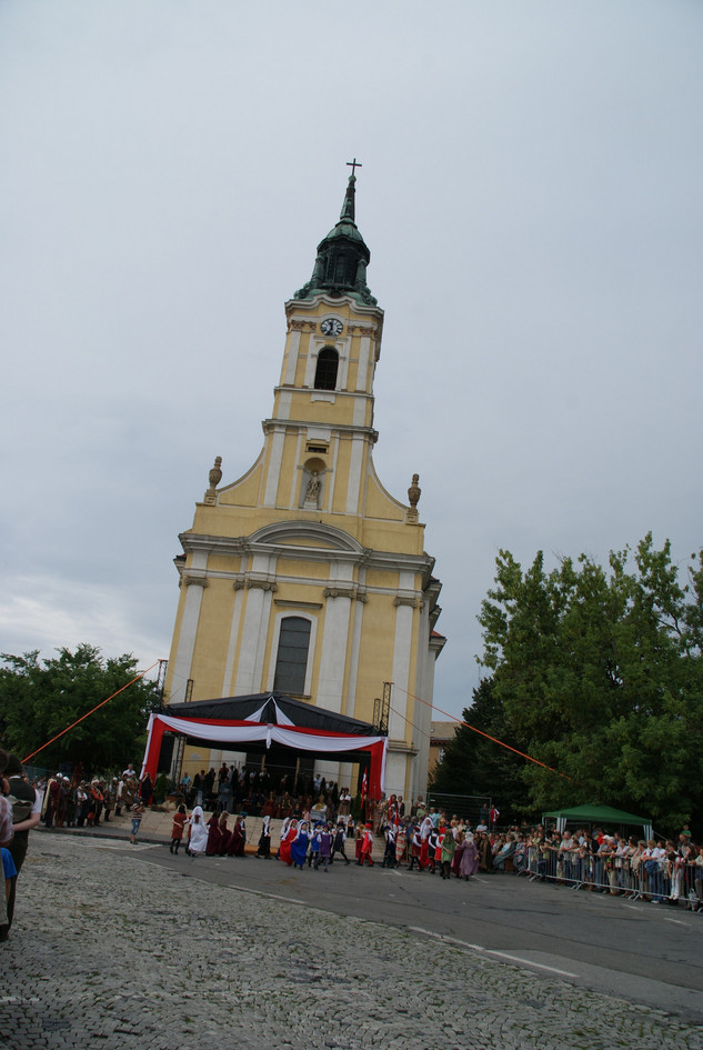 Festival with many visitors before a church