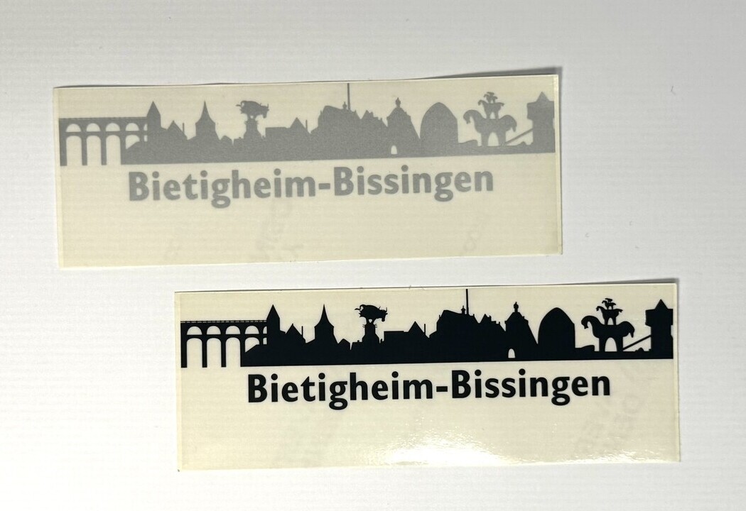 Aufkleber Silhouette, schwarz/silber (1,50 €) Aufkleber Stadtsilhouette schwarz/silber