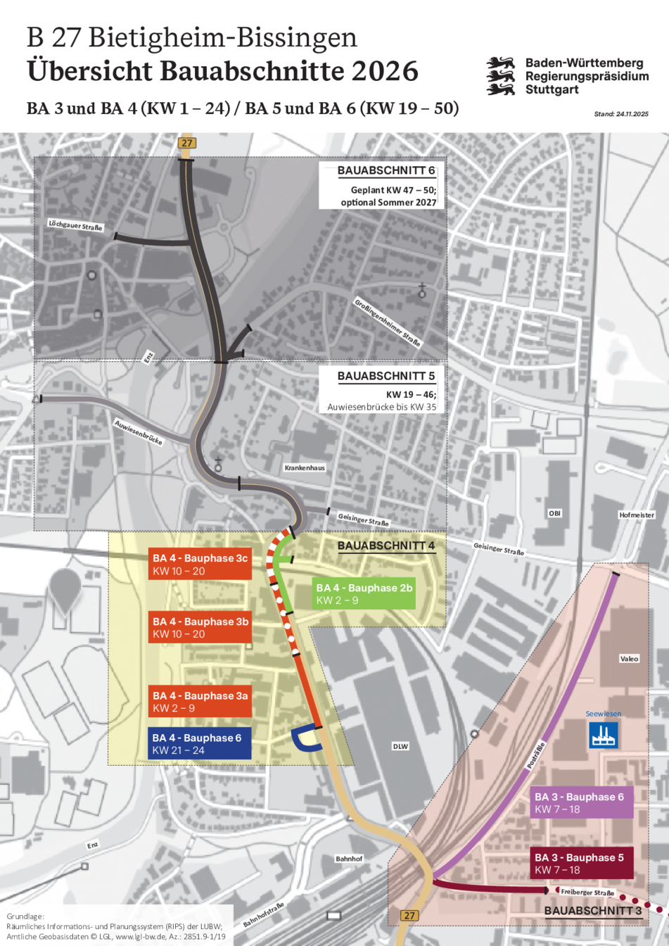 Übersicht der Bauabschnitte 2026 BA 3 und BA 4 / BA 5 und BA 6 