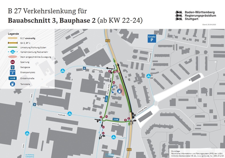 B 27 Verkehrslenkung für den Bauabschnitt 3, Bauphase 2