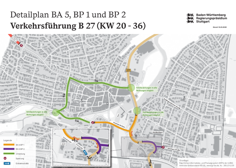 B 27 Verkehrsführung für Bauabschnitt 5, BP 1 und BP 2