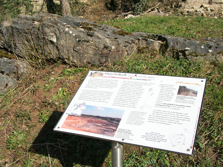 Lehrtafel vor einem großen Stein
