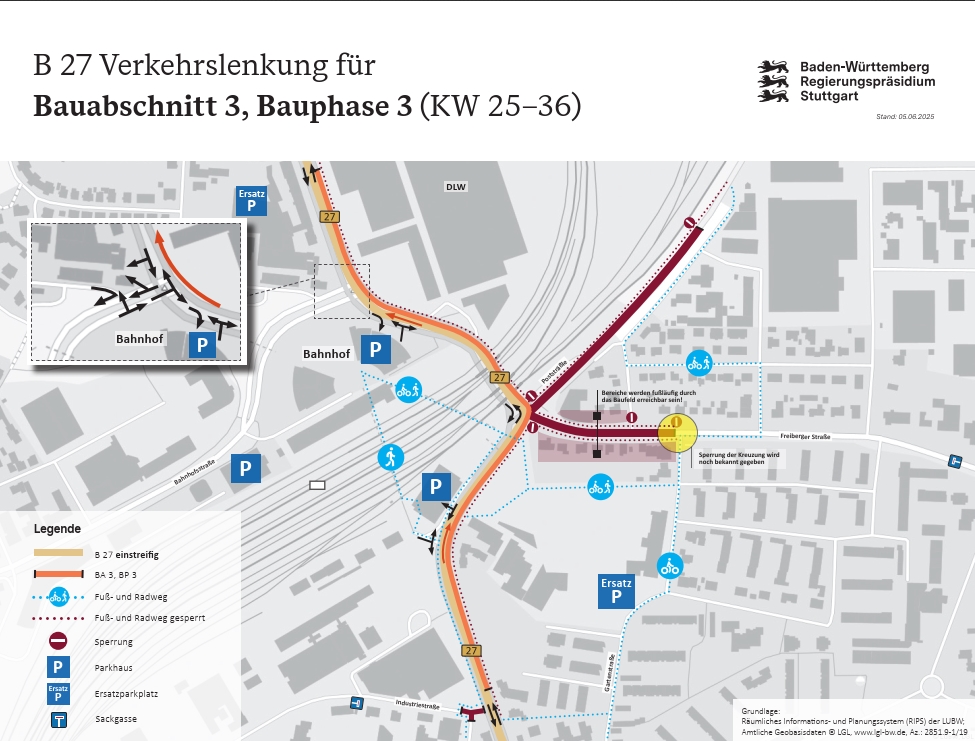 B 27 Verkehrslenkung für Bauabschnitt 3, Bauphase 3