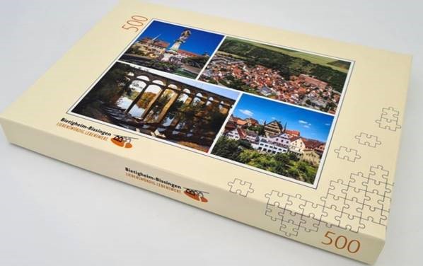 Verpackung eines Puzzles mit Bildern der Stadt Bietigheim-Bissingen